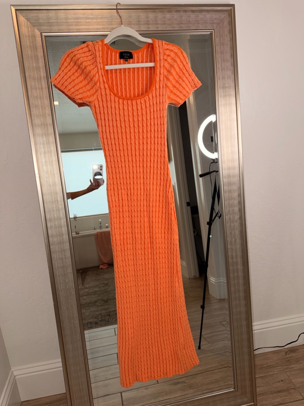 Vici Bright Orange Cable Knit Maxi Dress